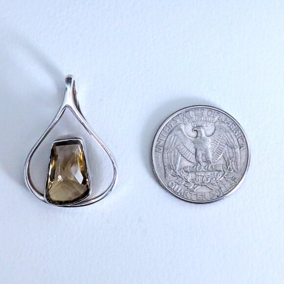 Vintage Sterling Silver 925 Faceted Smokey Topaz Smokey Quartz Pendant Charm - Picture 2 of 8